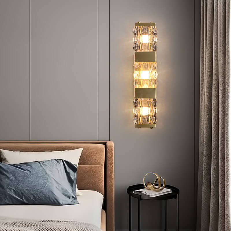 Modern Luxury Rectangular Half-Cylinder Copper Glass 2/3 Light Wall Sconce Lamp