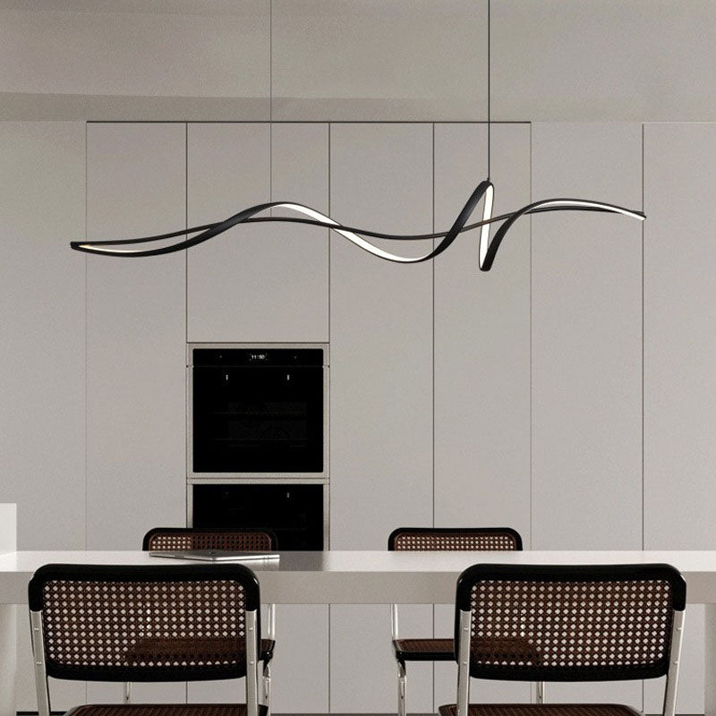 Modern Minimalist LED Wave Strip Chandelier for Dining Room Island Lighting