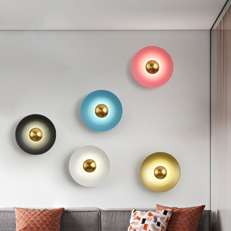 Contemporary Creative Macaron Flying Saucer Hardware LED Wall Sconce Lamp For Bedroom