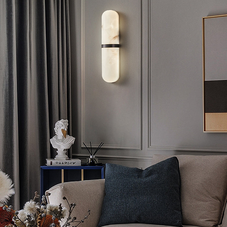 Traditional Chinese Marble Copper Cylinder LED Wall Sconce Lamp For Living Room