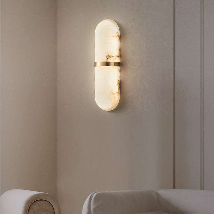 Traditional Chinese Marble Copper Cylinder LED Wall Sconce Lamp For Living Room