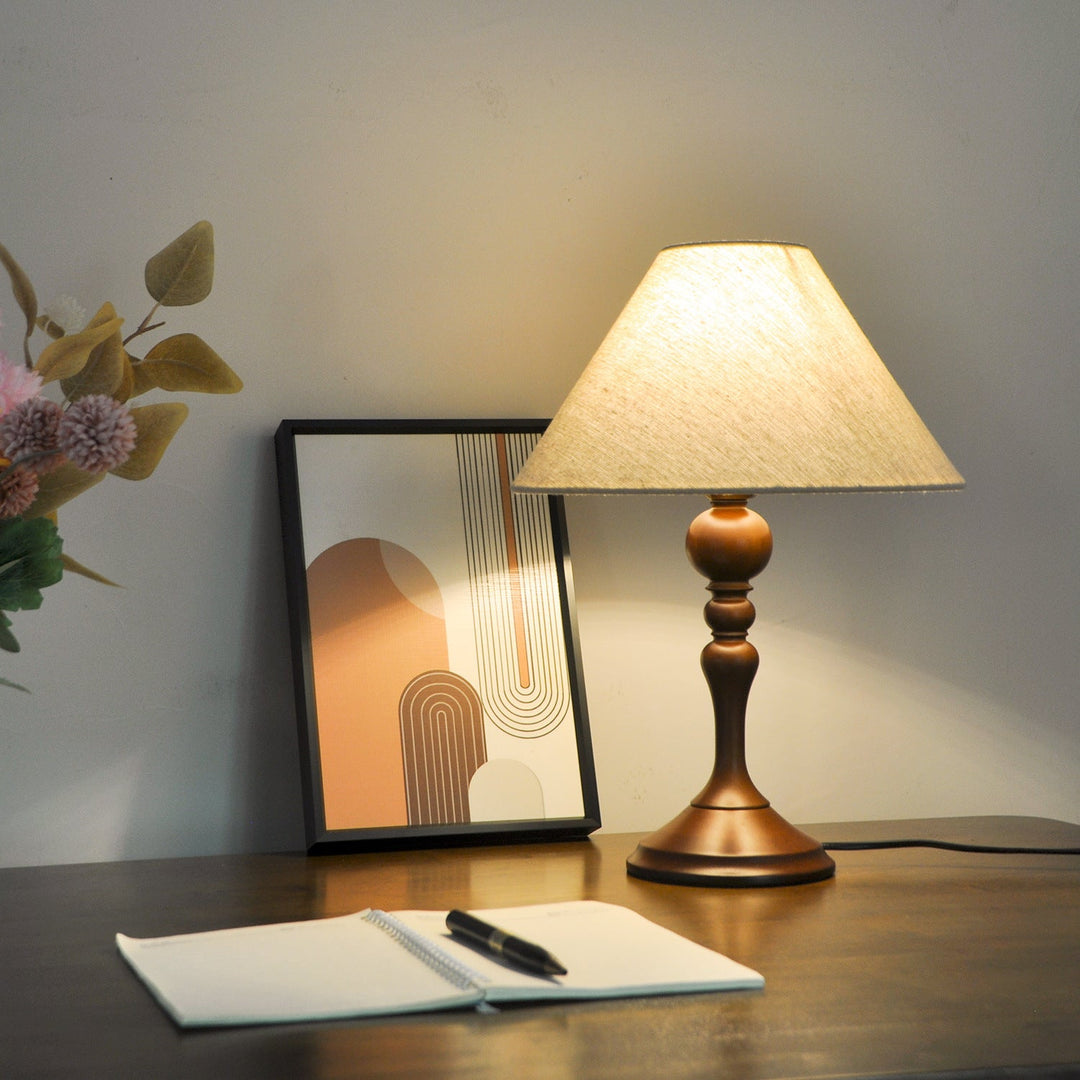 Traditional Vintage Dome Bamboo Fabric 1-Light Table Lamp For Bedroom