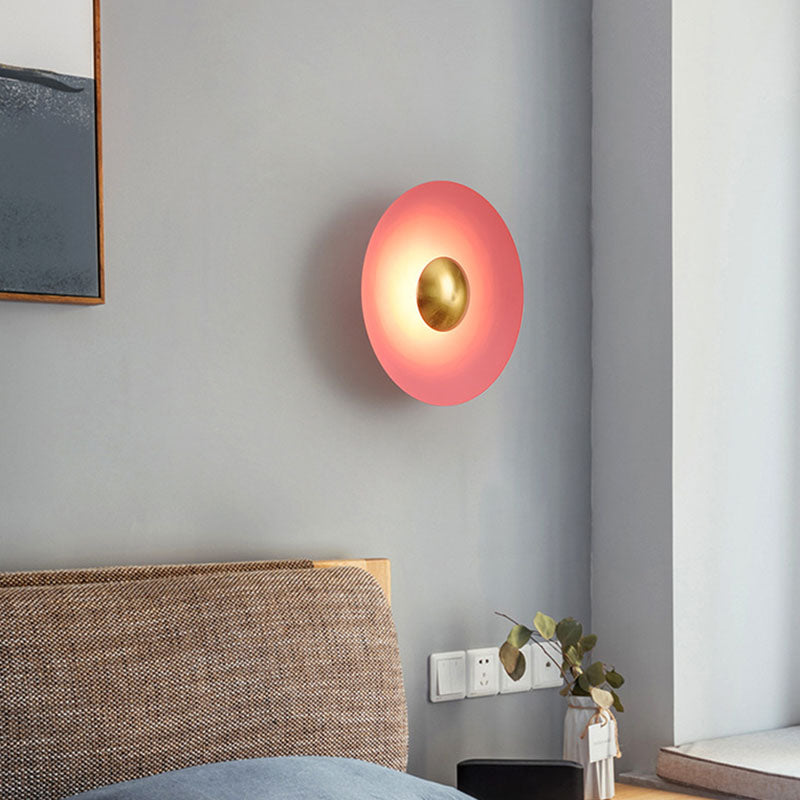 Contemporary Creative Macaron Flying Saucer Hardware LED Wall Sconce Lamp For Bedroom
