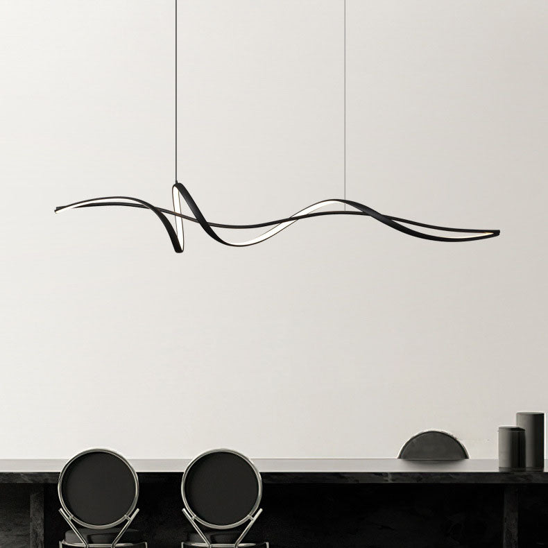 Modern Minimalist LED Wave Strip Chandelier for Dining Room Island Lighting