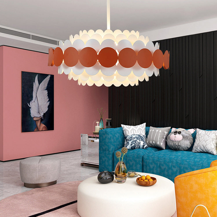Modern Iron Oval Chandelier with Adjustable Rod for Bedroom and Living Room Lighting
