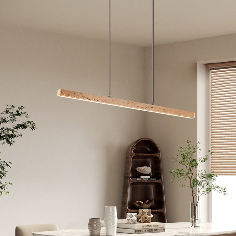 Traditional Vintage Travertine Straight Line Solid Wood LED Island Light Pendant Light For Living Room
