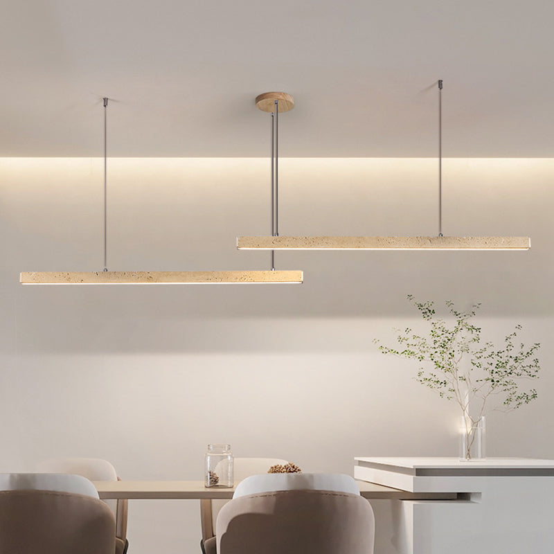 Traditional Vintage Travertine Straight Line Solid Wood LED Island Light Pendant Light For Living Room