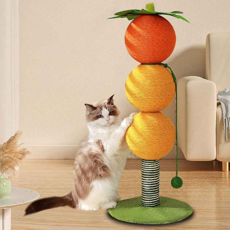 Contemporary Creative Round Candied Hawthorn-Shaped Faux Panel Sisal Velvet Fabric Cat Tree For Bedroom