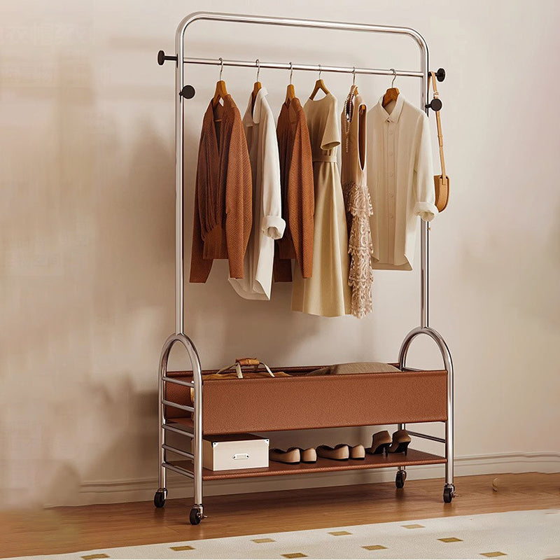 Modern Minimalist Faux Leather Iron Mobile Rectangular Arc Hall Tree 2-Tier For Bedroom